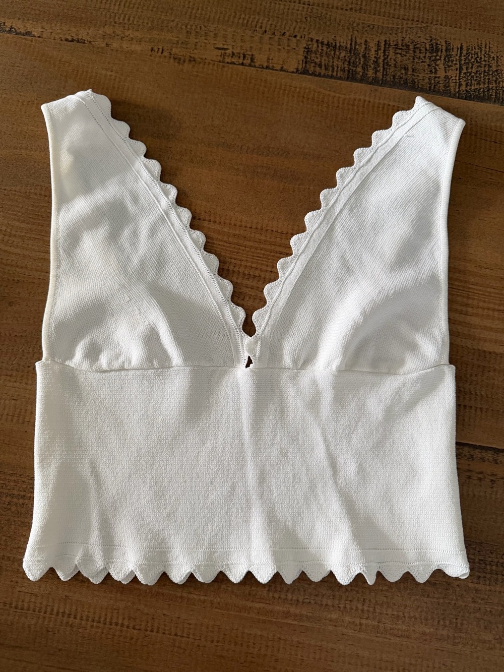 Free People White Scalloped Knit Crop Top